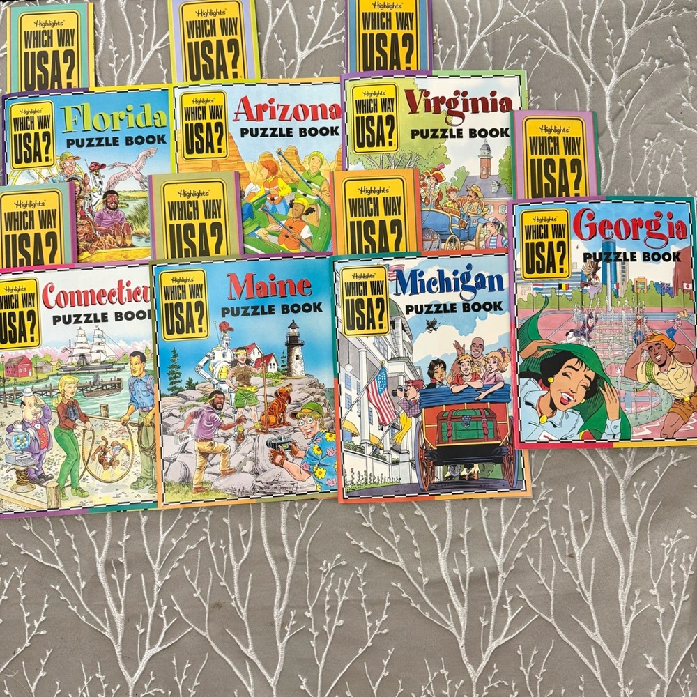 Highlights Which Way USA Puzzle Books Lot Of 10 Different‎ States with Maps